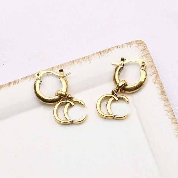 

simple stud 18k gold plated 925 silver luxury brand designers letters eardrop geometric famous women round crystal rhinestone pearl earring, Golden;silver