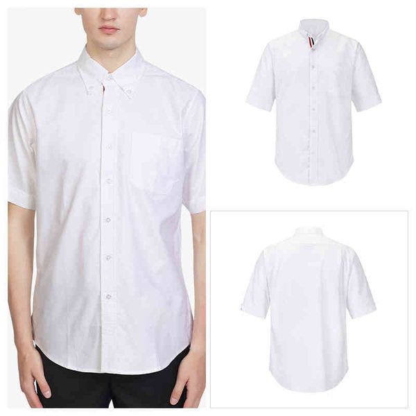

tb thom shirt summer solid striped closure clothing casual oxford slim short sleeve blouses korean fashion, White;black