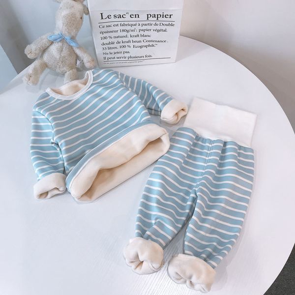 

pajamas striped children clothes boys sets winter warm baby girl long sleeve sleepwear pants kids clothing 1 4 years 220922, Blue;red