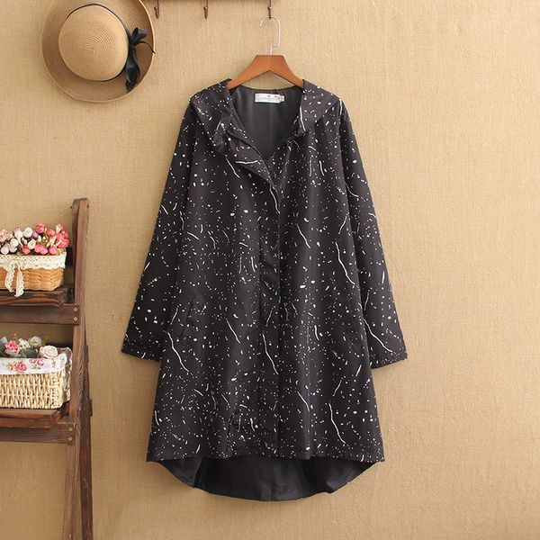 

women s plus size outerwear coats size women s spring hooded printed jacket plus fat large medium length windbreaker coat 220922, Black