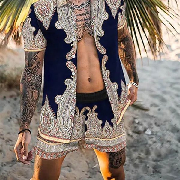 

men's tracksuits hawaiian set mens printing set short sleeve summer casual floral shirt beach two piece suit fashion men sets s-3xl 220, Gray