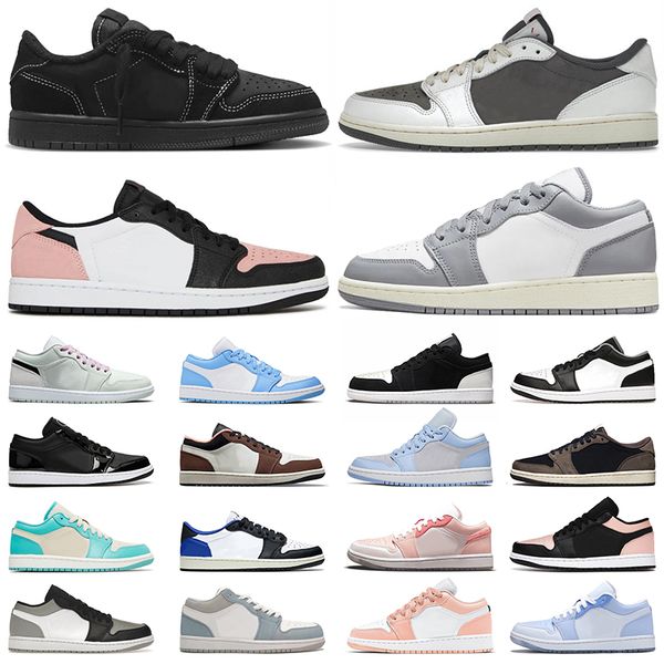 

men women jumpman 1 1s low basketball shoes athletic designer ts x reverse mocha fragment black phantom bleached coral sneakers trainers big, White;red