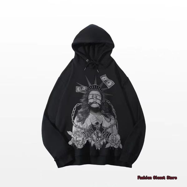 

men s hoodies sweatshirts autumn winter men s gothic dark style cotton male solid color print 220922, Black