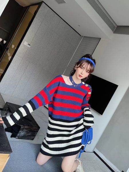 

balm brand dress2022women's autumn winter new skirt openwork dinner dress ladies classic designer spring grade fashion color stripe ski, White;black