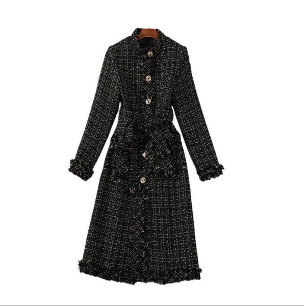 

908 xl 2022 autumn brand same style coat long sleeve stand collar black tweed button women's jackets sh, Black;brown
