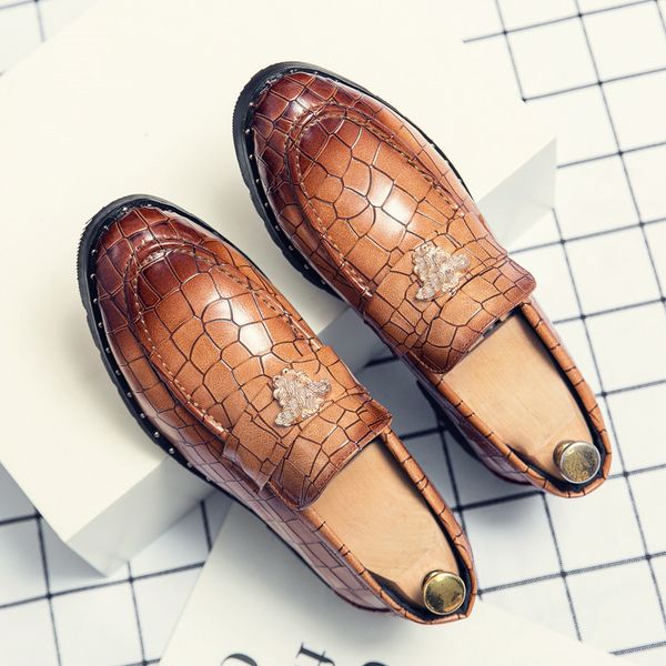 

Classic Loafers Men Shoes Fashion Round Toe Solid Color Plaid PU Metal Decoration Business Casual Wedding Party Daily Versatile AD188, Clear