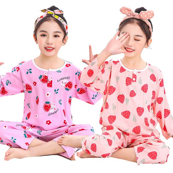 

pajamas girls set summer homewear teenage sleepwear cute thin pijamas boys pyjamas for kids children s day gift baby night suits 220922, Blue;red