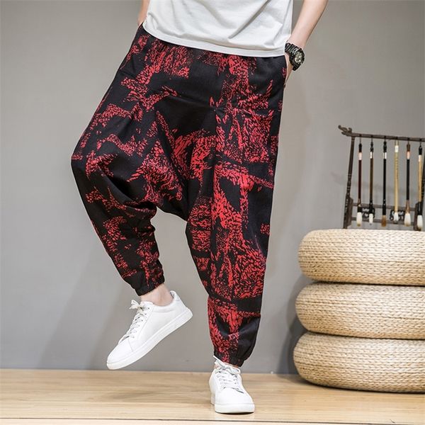 

men's pants summer autumn bloomers male casual printed loose cotton harem big crotch hip hop baggy 220922, Black
