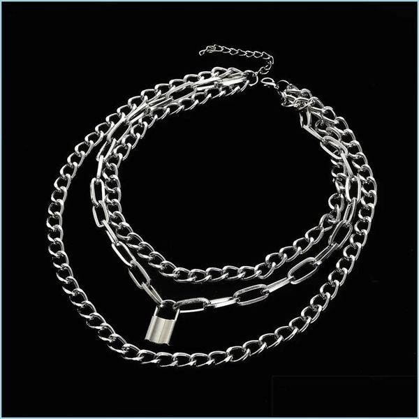

chokers layered chain choker necklaces neck chains lock pendant jewelry for women punk chokers padlock goth grunge aesth dhseller2010 dhlbc, Golden;silver