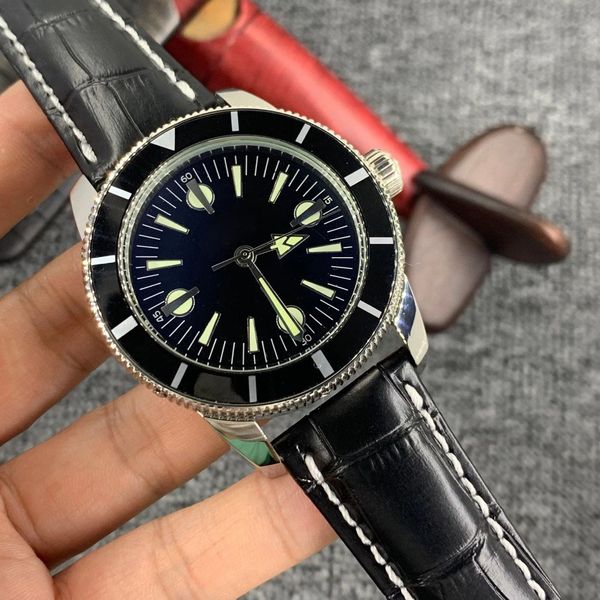 

n quality right hand black watches superocean heritage automatic mechanical movement watch leather strap floding clasp mens dress wrist