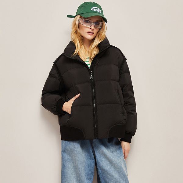 

winter 90 new national standard down jacket womens version of the small bread coat windproof and warm women coats, Black