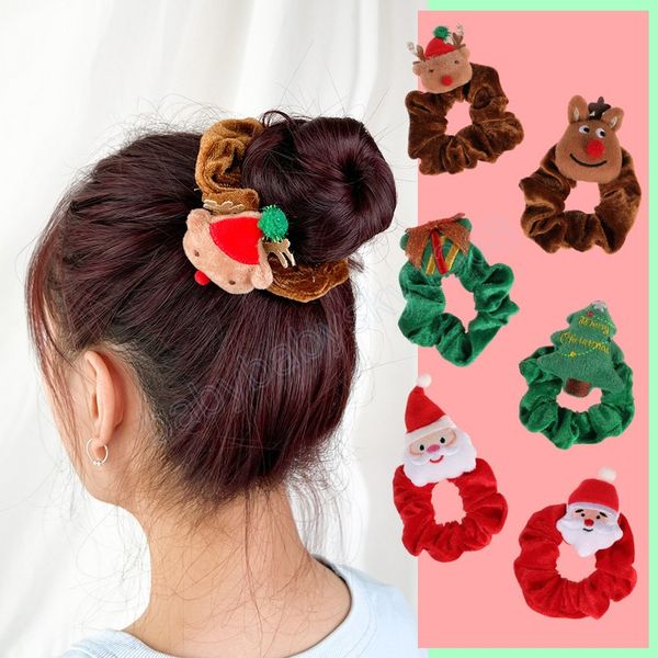 

soft hair tie rope elastic hair rubber bands ponytail holder cartoon christmas hair accessories, Slivery;white