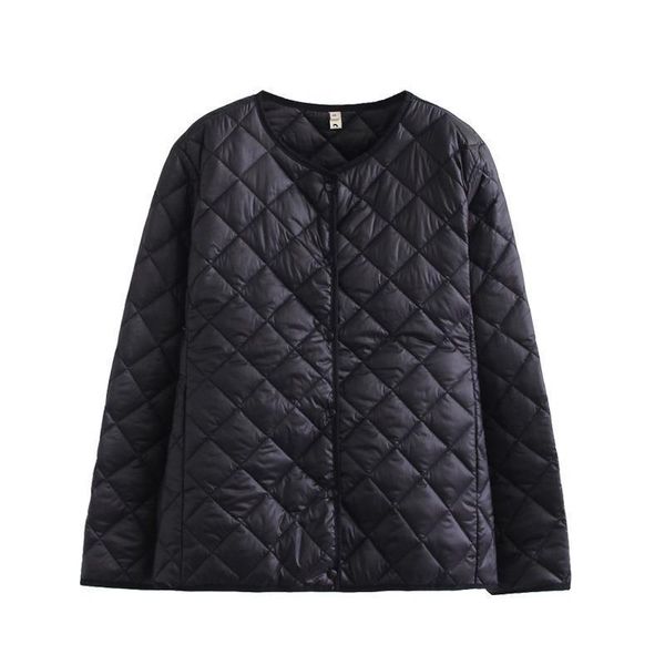 

women s plus size outerwear coats parka clothing fashion argyle thin and light padded coat casual slim o neck jacket spring autumn 220922, Black