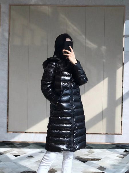 

france luxury brand women down jacket long downjackets white knitted panel downjackets size 1-4, Black
