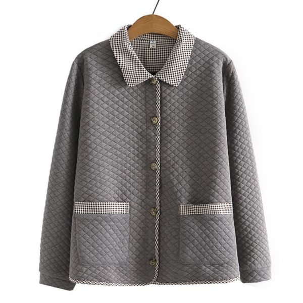 

women s plus size outerwear coats jacket 4xl woman clothing cotton plaid turn down collar coat casual long sleeve argyle autumn 220922, Black