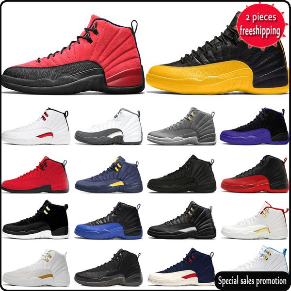 

12s men basketball shoes jumpman 12 university gold blue dark concord indigo twist reverse flu game royal playoffs mens trainers sports