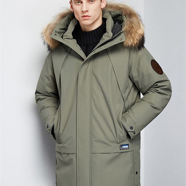 

men's down parkas -30 degrees big fur collar white duck jacket men thick winter male warm parka windproof pockets 220922, Black
