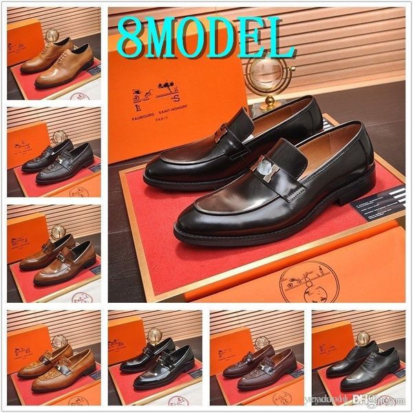 

mm 8model slip men leather dress shoes oxfords lace-up business designer luxury dresses men's casual shoes 2022 new classic mens suits, Black