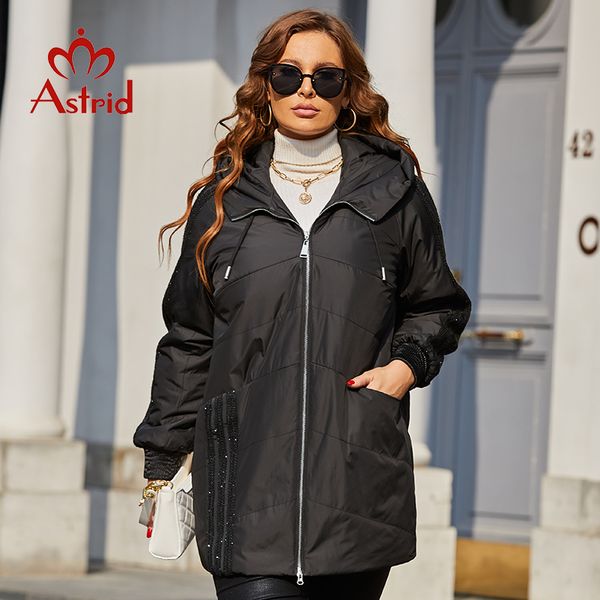 

women s plus size outerwear coats astrid spring parkas padded hooded fashion wool textile stitching jacket quilted am 10122 220922, Black