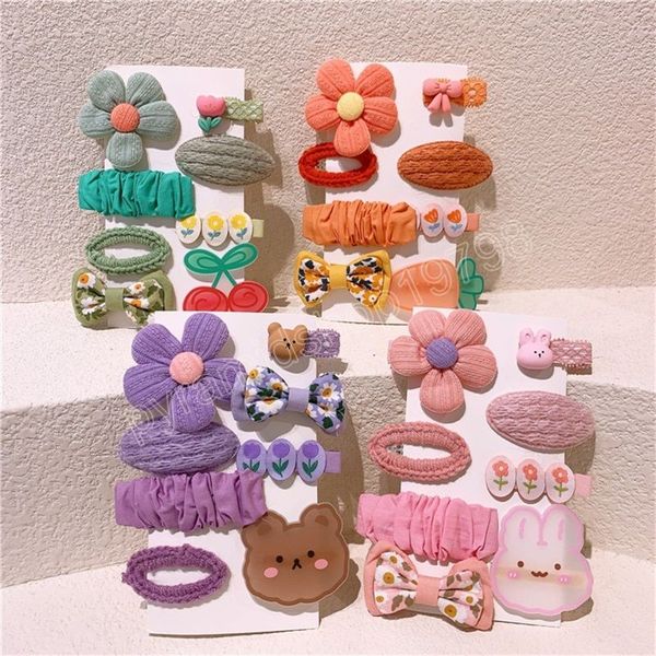 

8 piece hair accessories set toddlers kids cartoon flowers hair clips hairpins girls headdress children head wear, Slivery;white