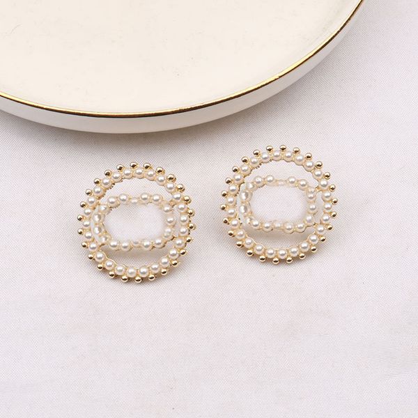 

simple stud 18k gold plated 925 silver luxury brand designers letters geometric famous women round crystal rhinestone pearl earring bride we, Golden;silver