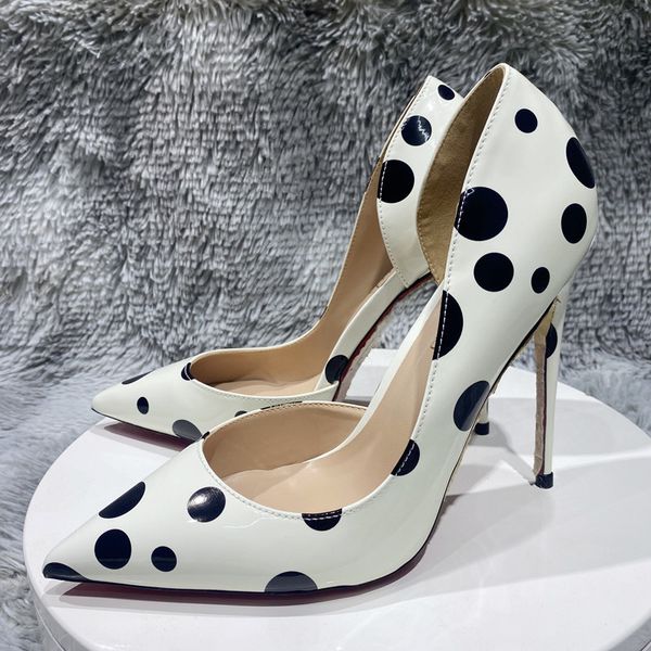 

2023 new so kate polka dot women shoes red bottom glossy white side cut d'orsay pointy toe high heel shoes elegant ladies slip on stile, Black