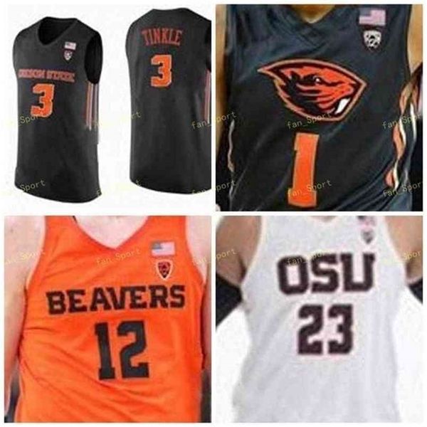 

sj ncaa college oregon state beavers basketball jersey 1 stephen thompson jr 3 tres tinkle 5 ethan thompson custom stitched, Black