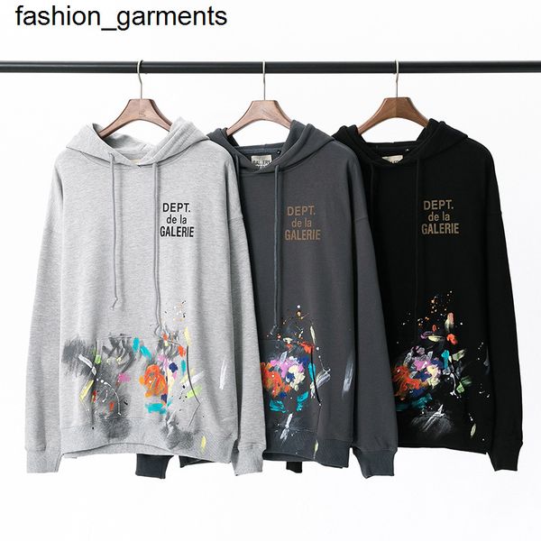 

men's hoodies loose sweatshirts los angeles gary dept hand painted graffiti splash ink old letters printed cotton terry hoodie, Black