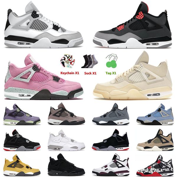 

2022 men basketball shoes 4 4s iv jumpman military black infrared sail university pink red thunder sail bred j4 jorden4s mens women sneakers, White;red