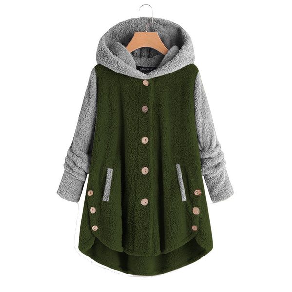 

women s plus size outerwear coats size winter coats for women fashion style button plush irregular color warm fleece coat with hooded cold f, Black