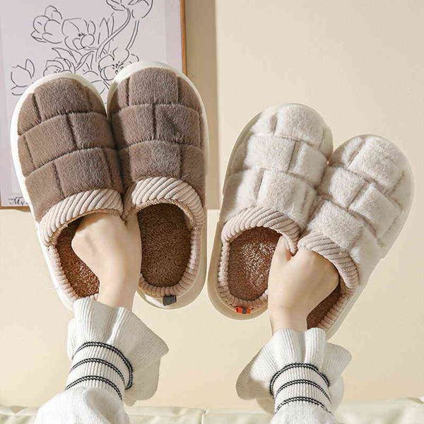 

slippers women winter warm fur couples house non-slip soft shoes men comfort flat heel home indoor bedroom cotton plush slides y220921, Black