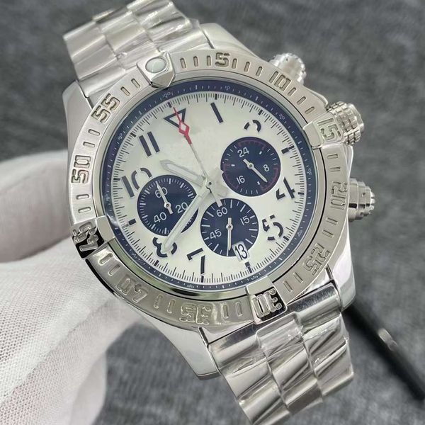 

luxury mens watch silver dial japan super quartz chronograph 45mm avenger hurricane sea1884 stainless steel strap case hardlex glass