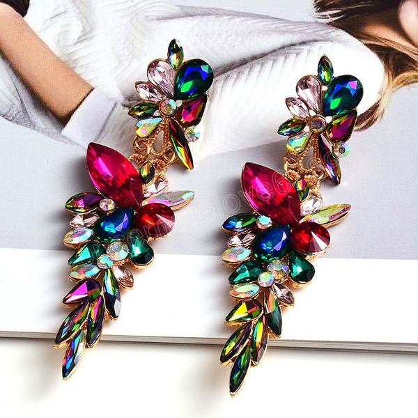 

long classic colorful crystal dangle earrings vintage pendant exaggerated earring jewelry accessories for women, Silver