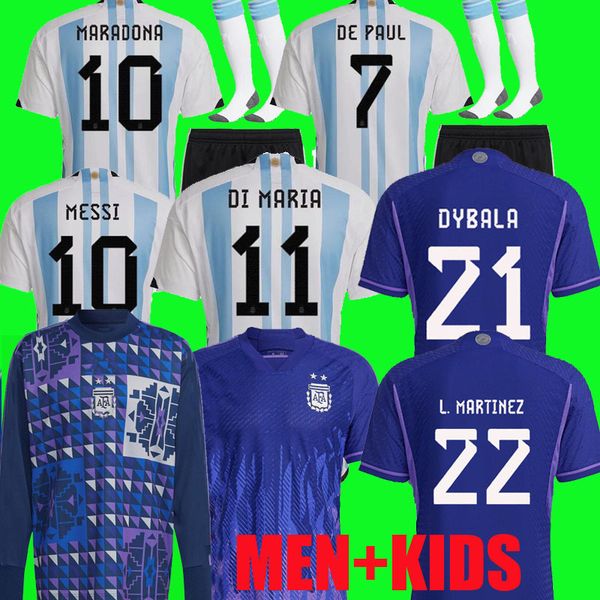

world cup soccer jersey romero special 22 23 di maria football shirts 2022 2023 dybala lo celso maradona men kids kit uniform pre match long, Black;yellow