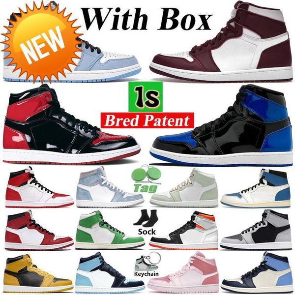 

with box mens basketball shoes jumpman 1 high og 1s university blue bred patent bordeaux hyper royal obsidian unc heritage pollen seafoam
