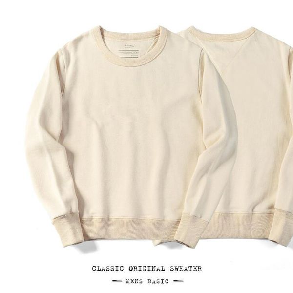 

men s hoodies sweatshirts japanese retro heavy men o neck plain sweatshirt women long sleeve cotton pullover spring autumn streetwear casual, Black