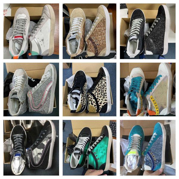 

sandals#golden#goose#sneakers golden mid star casual shoe francy deluxe brand gyay pink glitter leopard slide sneakers do-old dirty designer, Black