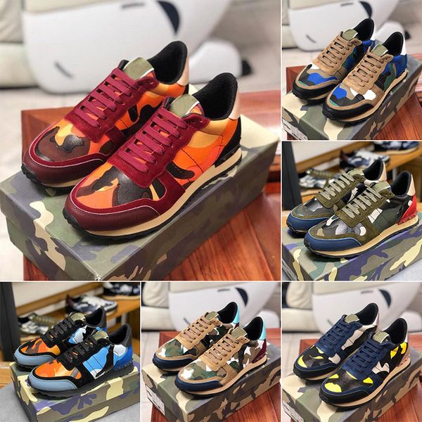 

camouflage sneaker casual shoes womens mens rivet shoes studded leather flats mesh camo suede trainers rockrunner chaussures, Black