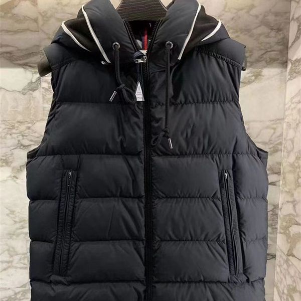 

men's down parkas winter mens sleevess puffer jacket fashion letter print hooded solid 90% white duck vest bodywarmer zn151 220922, Black