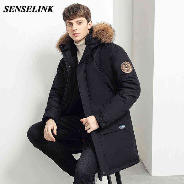 

men's down parkas 2021 winter new white duck solid color jacket thickened big fur collar warm parka casual fashion t220921, Black
