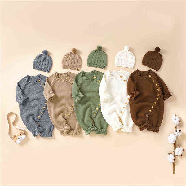 

rompers newborn baby rompers hats clothing sets autumn winter solid knitted infants kids boy girl sweaters jumpsuits outfits 2pc knitwear j2, Blue