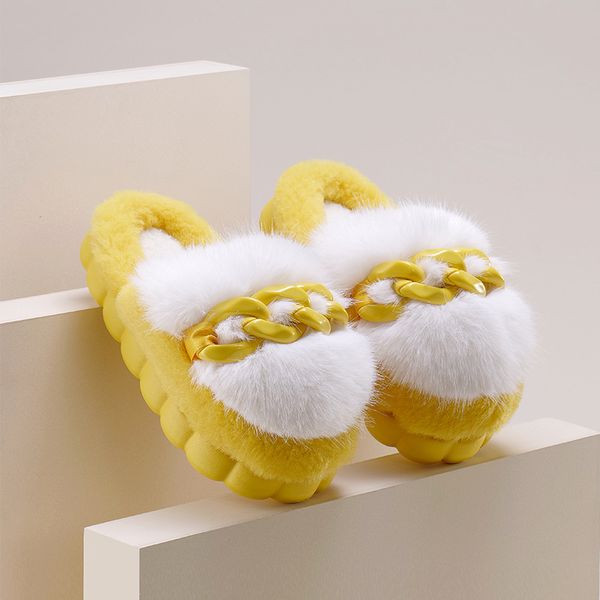 

girls plush cotton chain slippers eva winter outdoor trend slippers thick bottom warm, Black