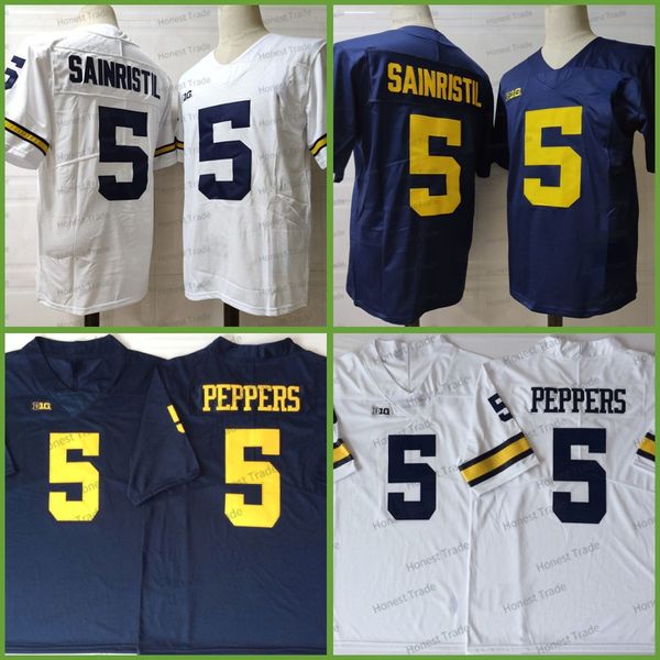 

michigan 5 jabrill peppers football jersey wolverines 5 sainristil ncaa college wears mens jerseys navy white, Black