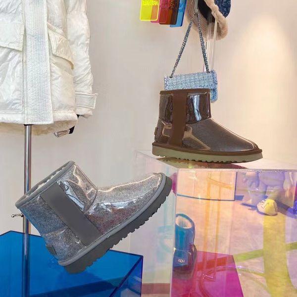 

designer boots tpu boots australian classic warm boot fashion jelly bootie fluorescent color mini half booties 35-40, Black