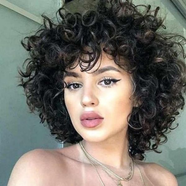 

human hair full machine made short wigs for black women nature wave wavy curly wig ombre wigs, Black;brown