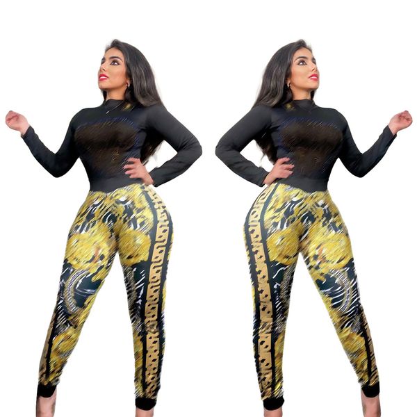 

q6054 autumn new drill printed tracksuits for women long sleeve round neck and sports pants casual two piece sets, Gray