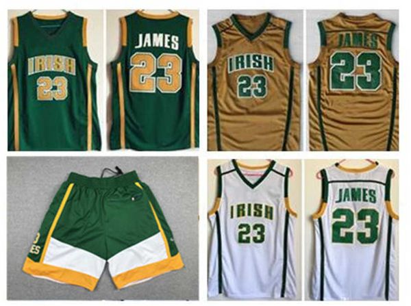 

ncaa mens st. vincent mary high school irish lebron jerseys basketball shorts gold green white lebron college jerseys, Black