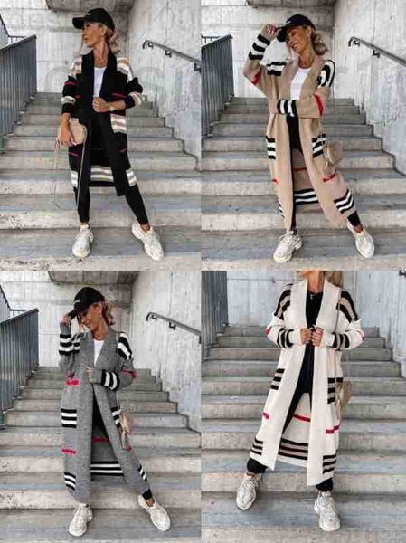 

women's knits & tees designer autumn and winter 2022 long cardigan striped women's knitting sweater women tu1d, White