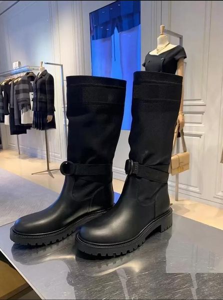 

middle boot embroidery matching color letters logo round head for women, Black