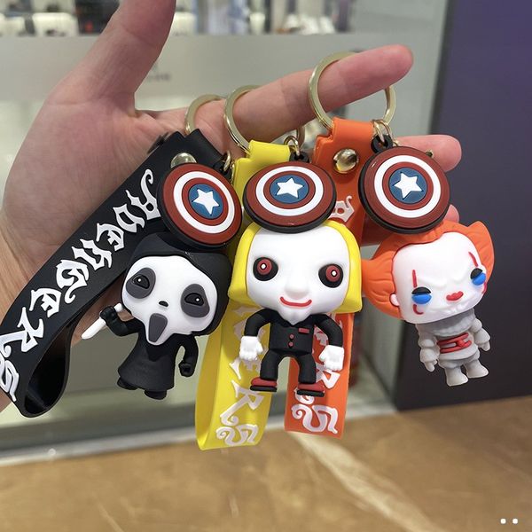 

new halloween key rings clown dolls keychains cartoon keychains pendants little girls cool bags accessories personality gifts, Slivery;golden